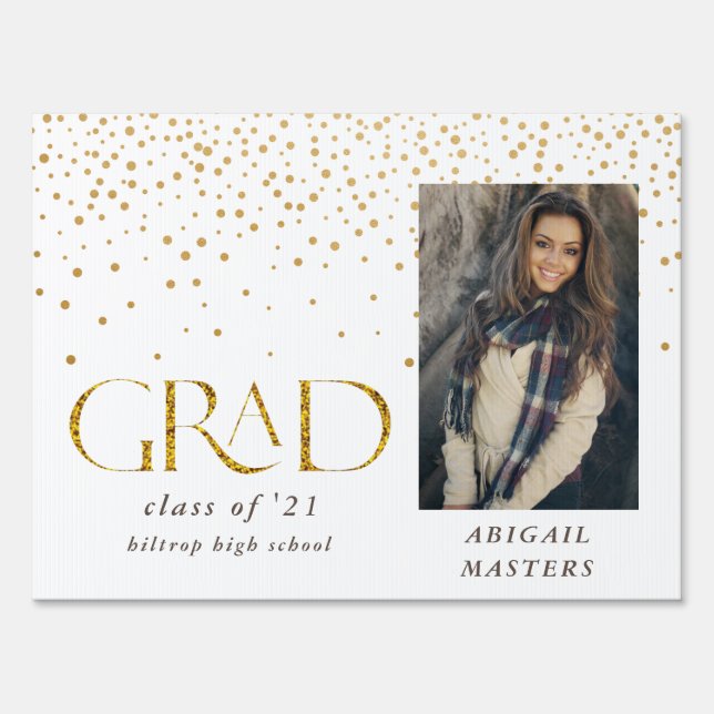 elegant grad gold script photo yard sign (Front)