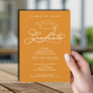 Elegant Grad Hat Light Orange Graduation Invitation