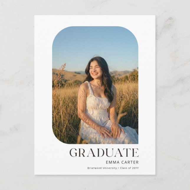 Elegant Grad Photo Graduation Announcement Postcard (Front)