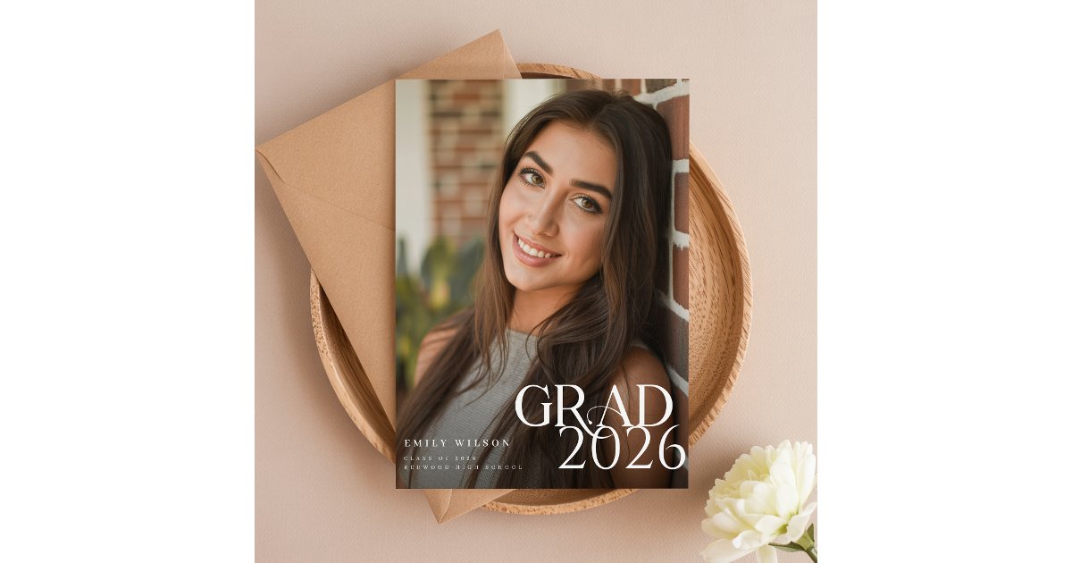 Elegant Grad Photo Graduation Party Invitation Postcard | Zazzle
