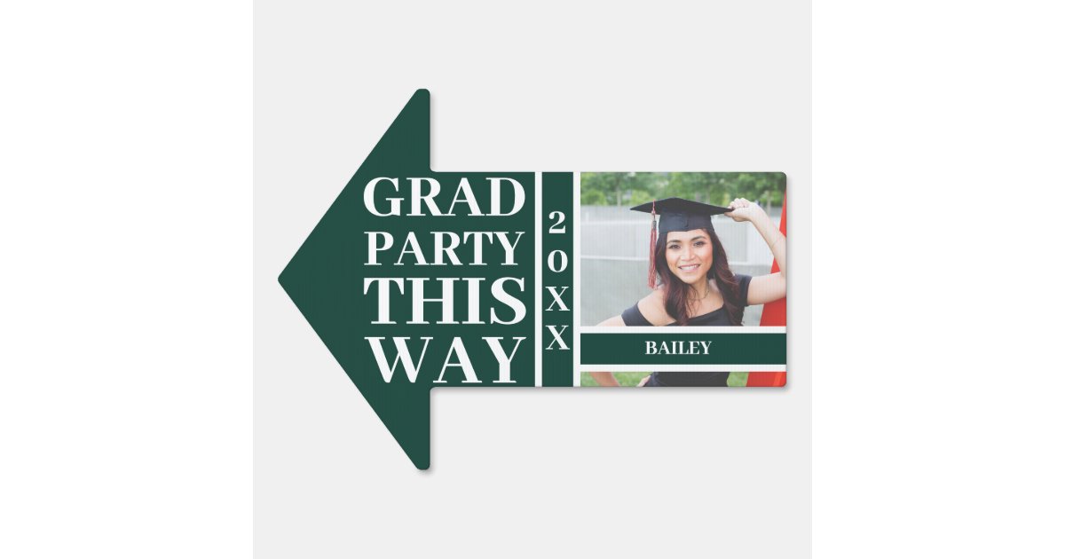 Elegant Grad Photo Green White Party Yard Sign | Zazzle