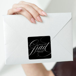 Elegant Grad Script Black Graduation Square Sticker