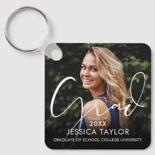 Elegant Grad Script Graduate Photo Keychain