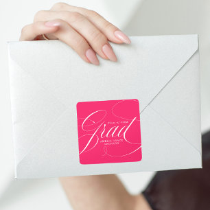 Elegant Grad Script Hot Pink Graduation Square Sticker