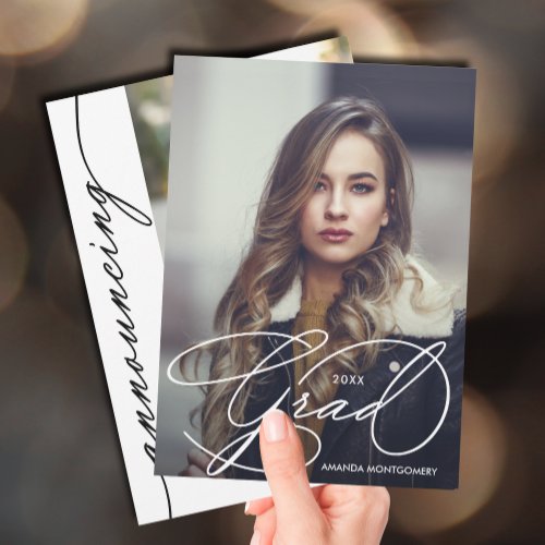 Elegant Grad Script Photo Graduation Announcement