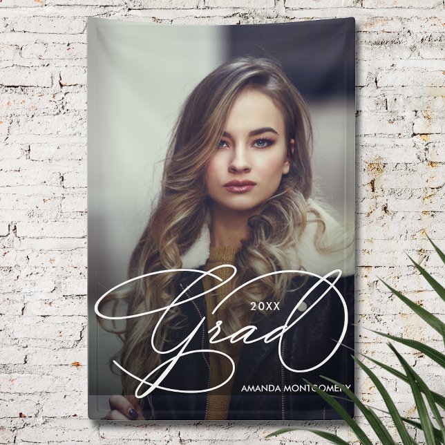 Elegant Grad Script Photo Graduation Party Banner (Elegant grad script photo graduation party banner)