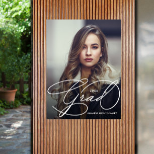 Elegant Grad Script Photo Graduation Party Poster