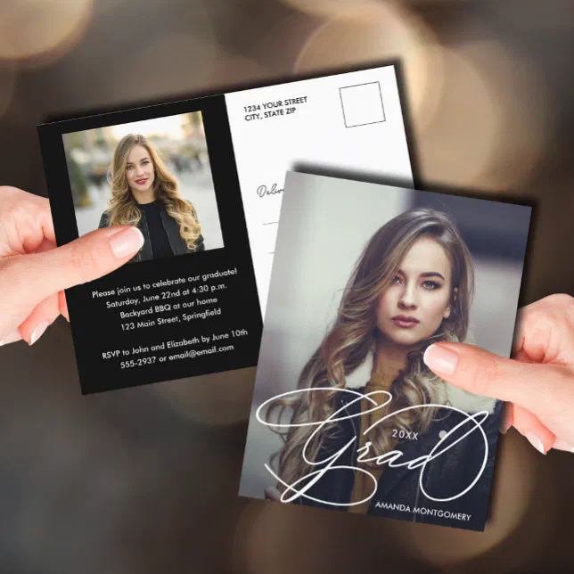 Elegant Grad Script Photo Graduation Postcard | Zazzle