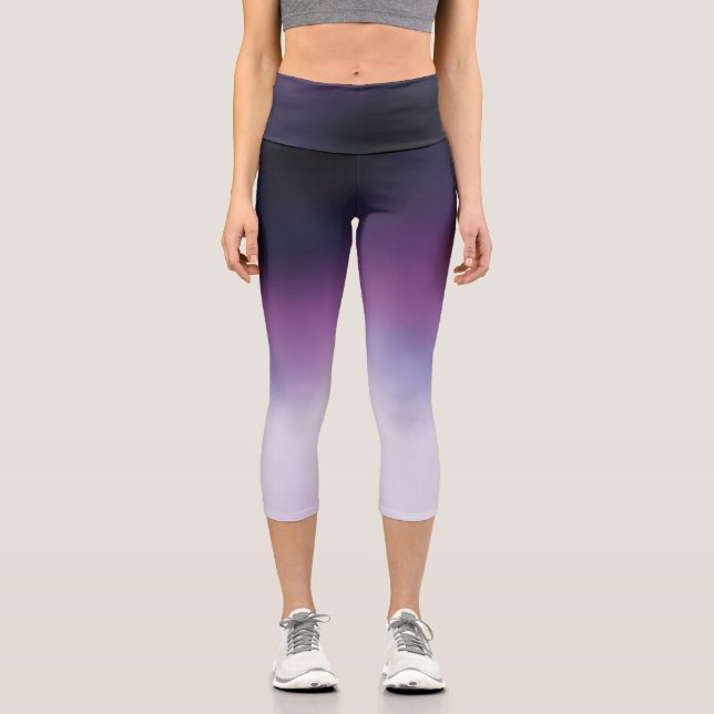 Elegant Gradient Black Purple & White Girly Capri Leggings (Front)