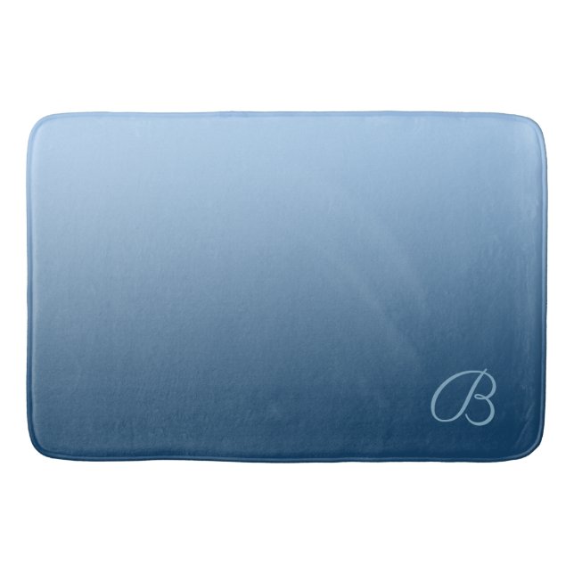 Elegant Gradient Blue with Custom Monogram Bathroom Mat (Front)