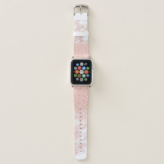 Elegant gradient copper rose gold glitter marble apple watch band (Front)