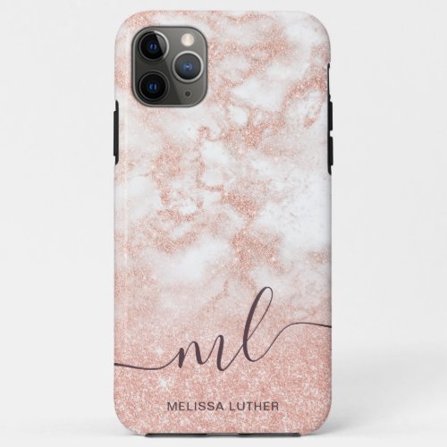 Elegant gradient copper rose gold glitter marble iPhone 11 pro max case