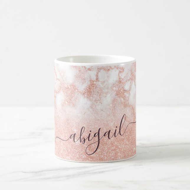 Elegant gradient copper rose gold glitter marble coffee mug (Center)