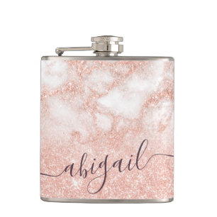 Elegant gradient copper rose gold glitter marble flask