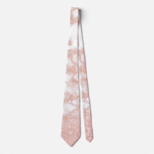 Elegant gradient copper rose gold glitter marble neck tie