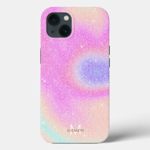 Elegant Gradient Glitter Swirl Holographic  iPhone 13 Case
