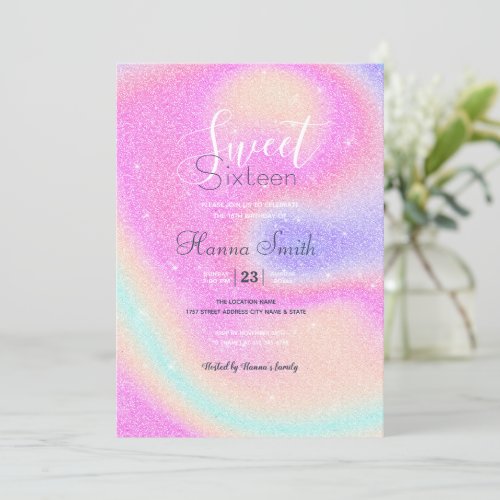 Elegant Gradient Glitter Swirl Holographic  Invitation