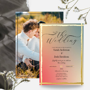 Elegant Gradient Ombre Golden Borders Photo Foil Invitation