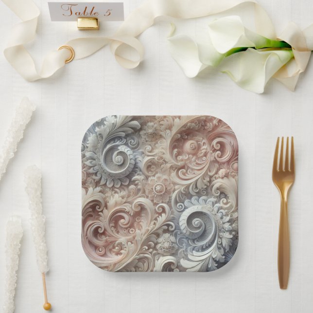 Elegant Gradient Pastel Lace Pattern Paper Plates (Wedding)