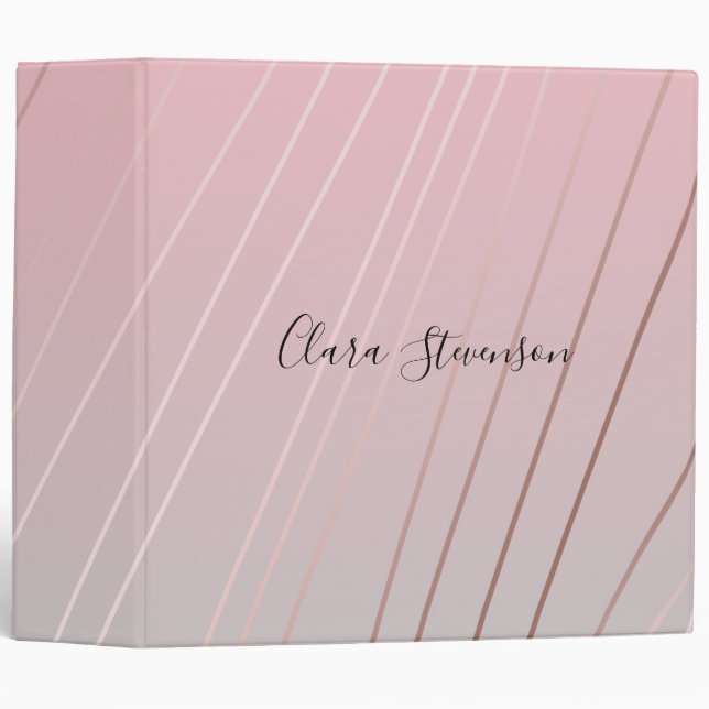 Elegant gradient pink grey pattern rose gold 3 ring binder (Front/Spine)