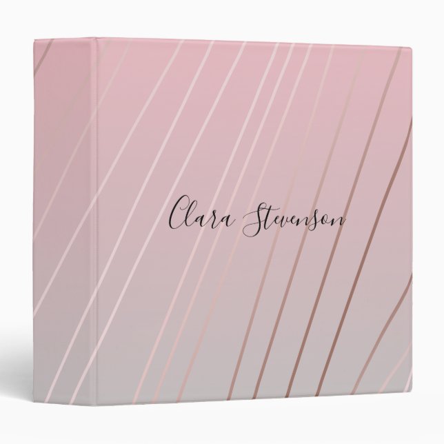 Elegant gradient pink grey pattern rose gold 3 ring binder (Front/Spine)