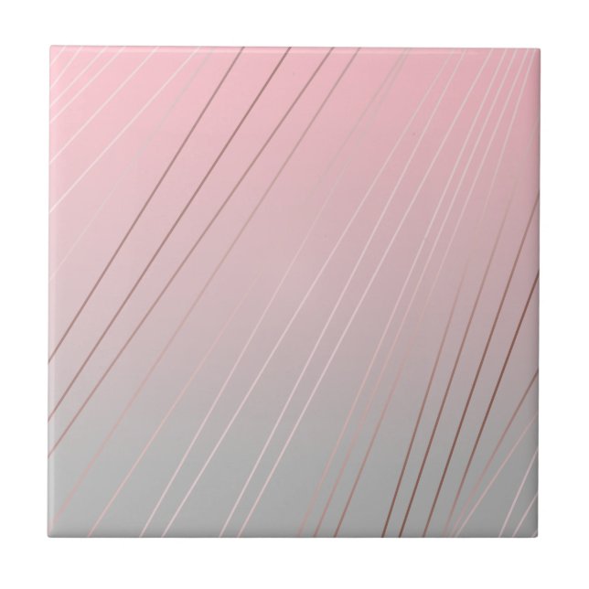 Elegant gradient pink grey pattern rose gold ceramic tile (Front)