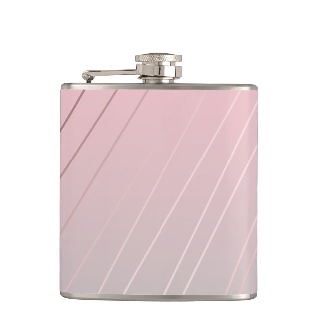Elegant gradient pink grey pattern rose gold flask (Front)