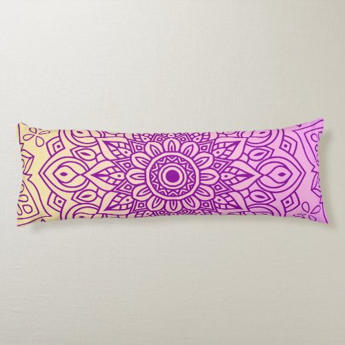 Elegant Gradient Purple Peach Mandala Pattern Body Pillow