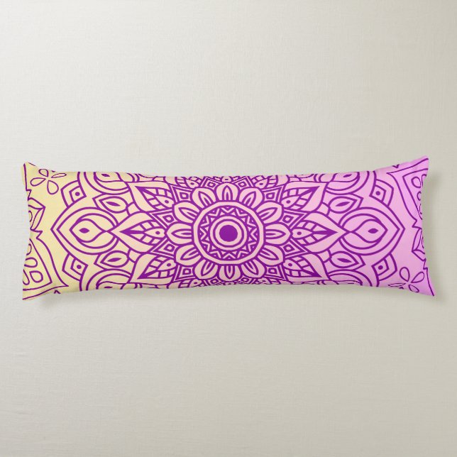 Elegant Gradient Purple Peach Mandala Pattern Body Pillow (Back)