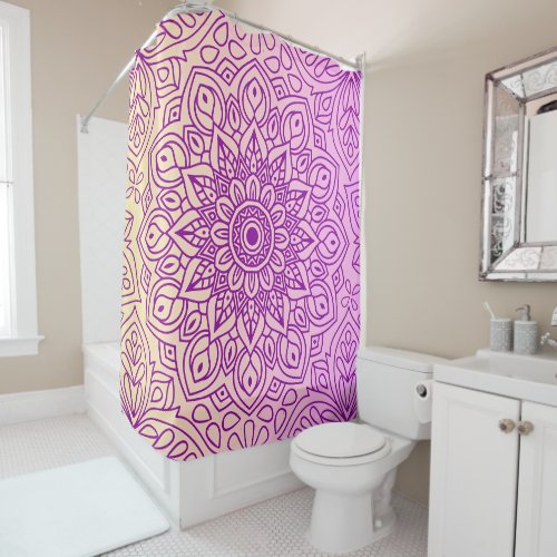 Elegant Gradient Purple Peach Mandala Pattern Shower Curtain