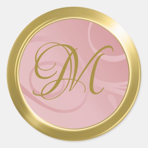 Elegant Gradient Swirls Monogram Dusty Rose Pink Classic Round Sticker