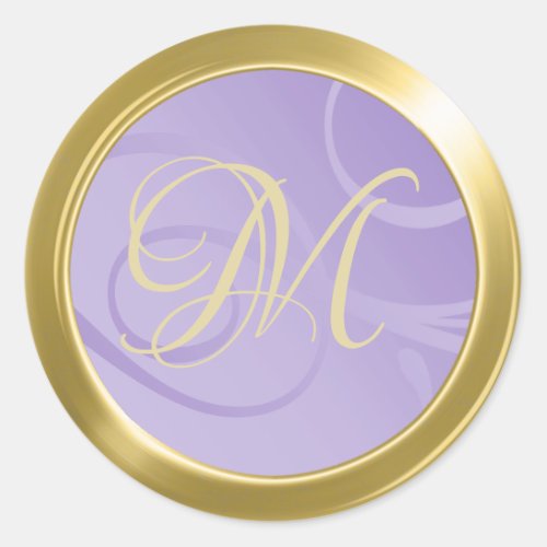 Elegant Gradient Swirls Monogram Lavender Purple Classic Round Sticker