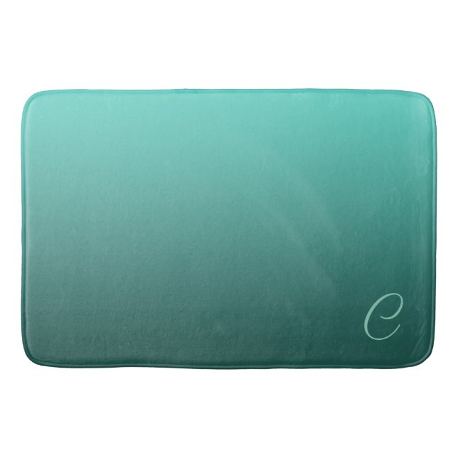 Elegant Gradient Teal with Custom Monogram Bathroom Mat (Front)