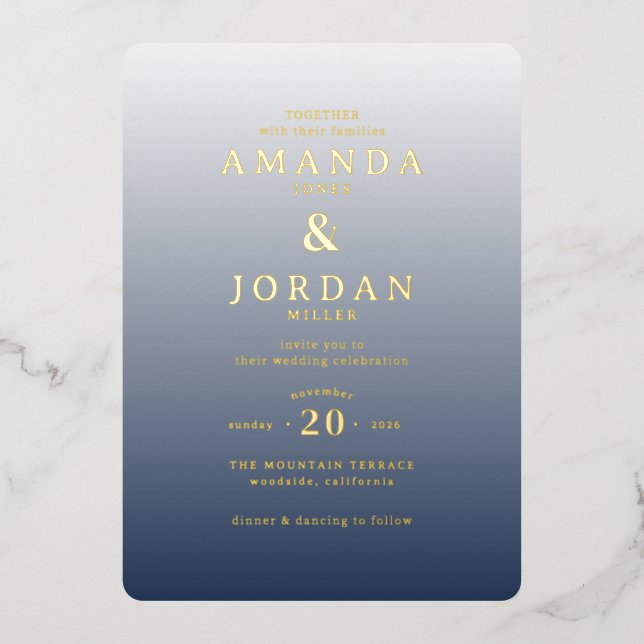 Elegant Gradient Wedding Invitation Foil Invitation (Front)