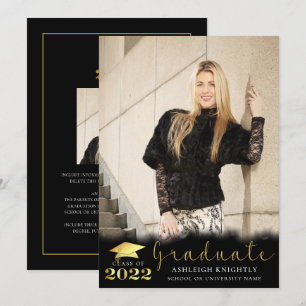 Elegant Graduate 2022 Black Gold Metallic 2 Photo Announcement