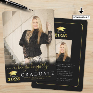 Elegant Graduate 2025 Black Gold Script 2 Photos Announcement