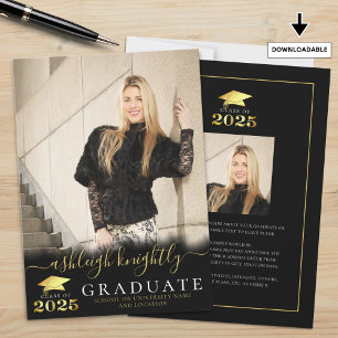 Elegant Graduate 2025 Black Gold Script 2 Photos Announcement