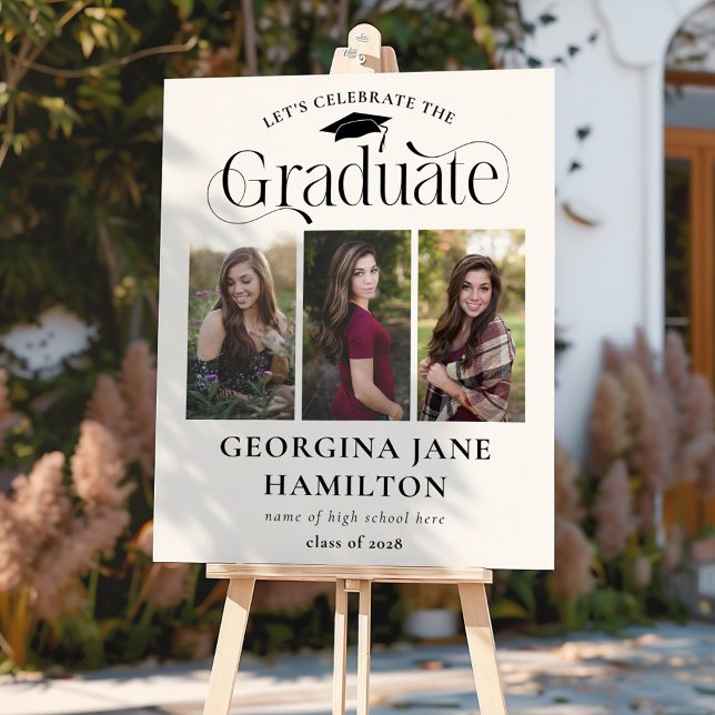 Elegant Graduate 3 photo collage Graduation Party  Foam Board (Creator Uploaded)