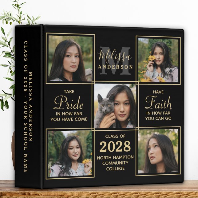 Elegant Graduate 5 Photo Black Graduation Album 3  3 Ring Binder (Creator Uploaded)