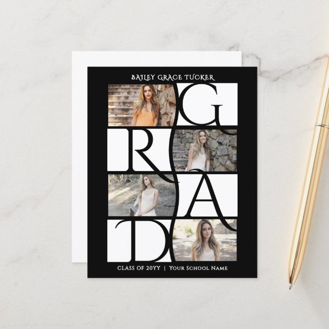 Elegant Graduate 5-Photo Black & White Graduation (Front/Back In Situ)