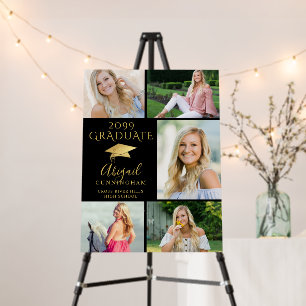 Elegant Graduate 5 Photo Collage Black Gold Foam Board