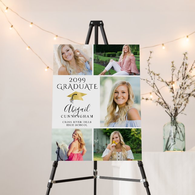 Elegant Graduate 5 Photo Collage Faux Gold Cap Foam Board (In Situ (Stand))