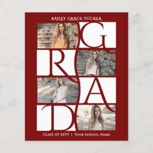 Elegant Graduate 5-Photo Dark Red Graduation
