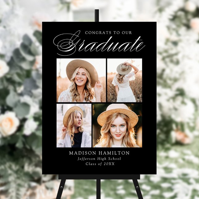 Elegant Graduate Black 4 Photo Collage Graduation Foam Board (Creator Uploaded)