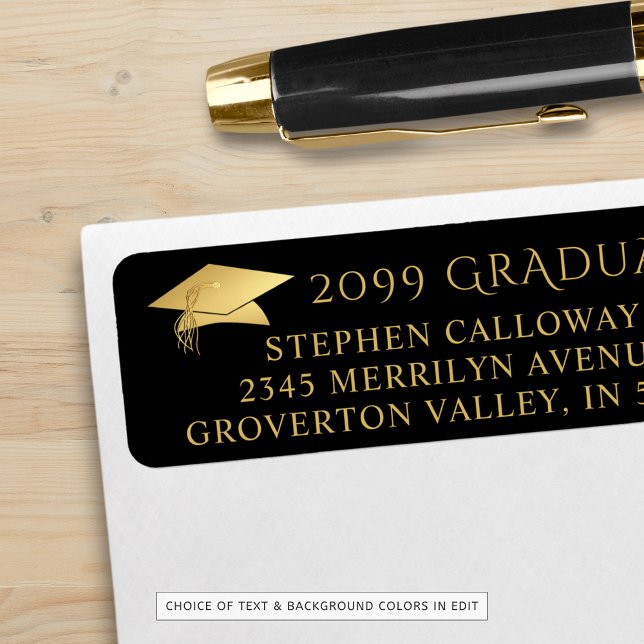 Elegant Graduate Black Faux Gold Foil Cap Label (Creator Uploaded)