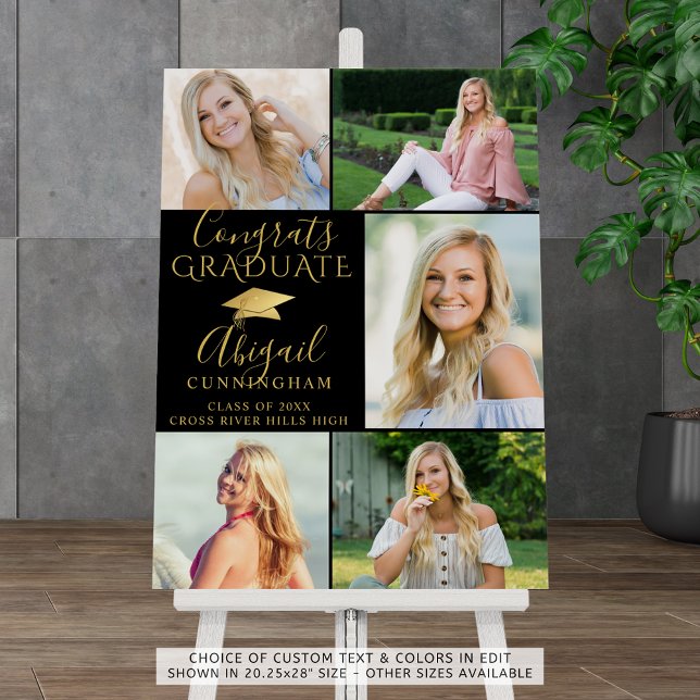 Elegant Graduate Black Gold 5 Photo Collage Foam Board (Creator Uploaded)