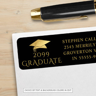 Elegant Graduate Black Gold Cap Return Address Label