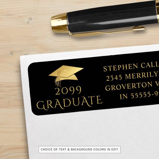 Elegant Graduate Black Gold Cap Return Address Label (Creator Uploaded)