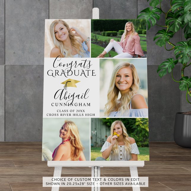 Elegant Graduate Black Gold Script 5 Photo Collage Foam Board (Creator Uploaded)
