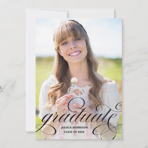 Elegant Graduate Black Script Photo Grad Party Invitation